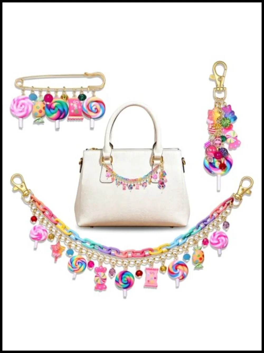 3PCS Candy Bag Charms Keychain Brooch Set